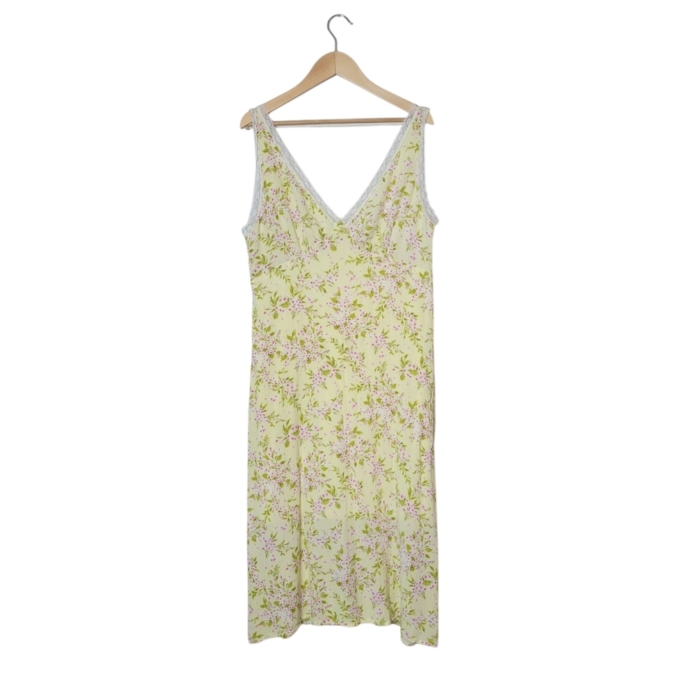 Urban Social Floral Midi Dress Sz‎ M Yellow Babydoll Y2K Cottagecore Fairy Lace